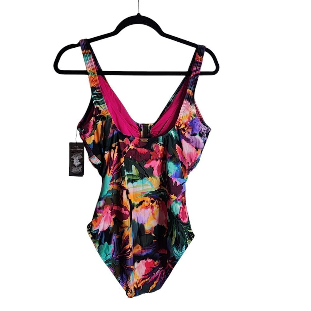 Lauren Ralph Lauren Jungle Paradise 1pc floral abstract multicolor ruched 12 NWT - Picture 2 of 5